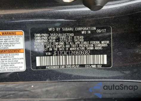 2017 Subaru Brz 2.0 Limited z USA, uszkodzony, nr VIN JF1ZCAC12H9606082